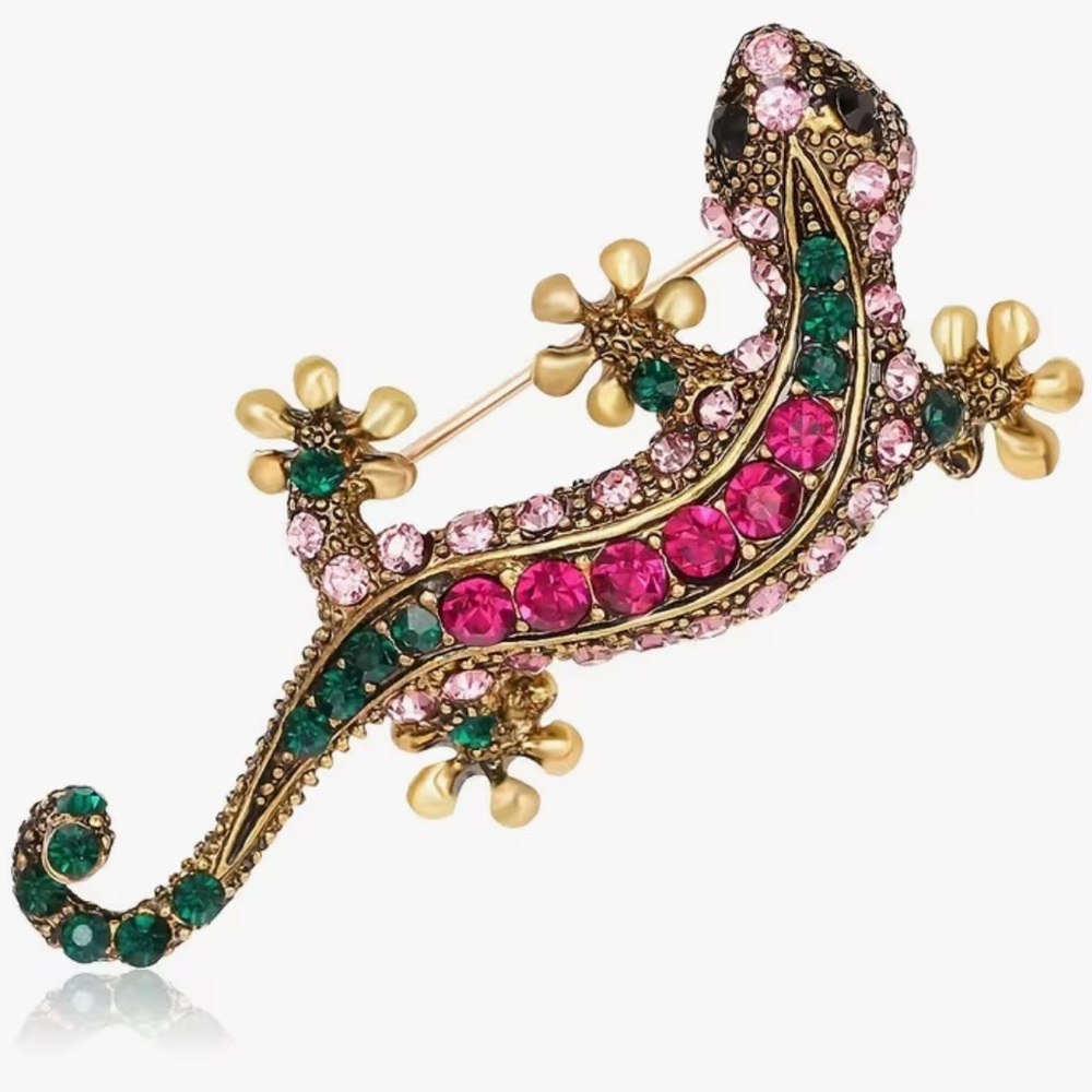 Gecko Rhinestone Brooch Pin